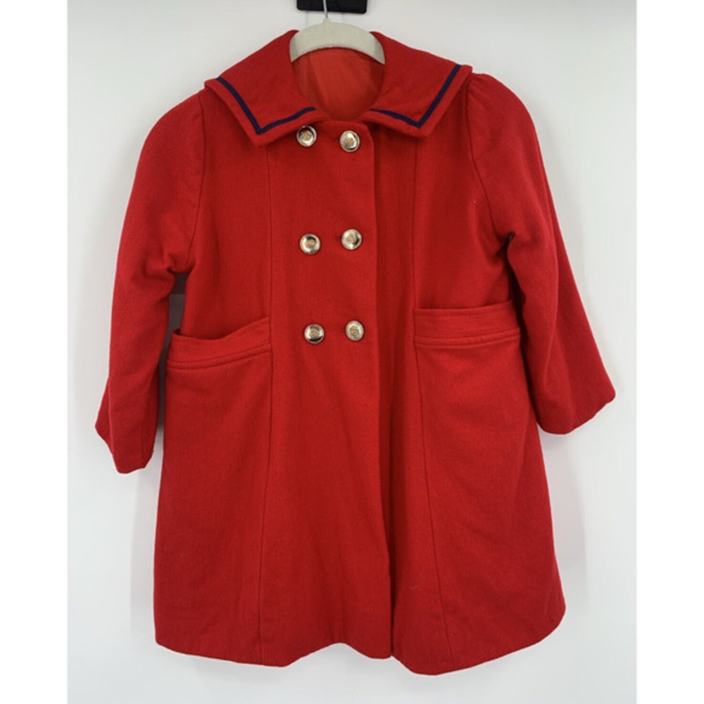 Vintage Girls Red Sailor Coat Millicent's Of San Francisco Vtg Girls LARGE 10-12